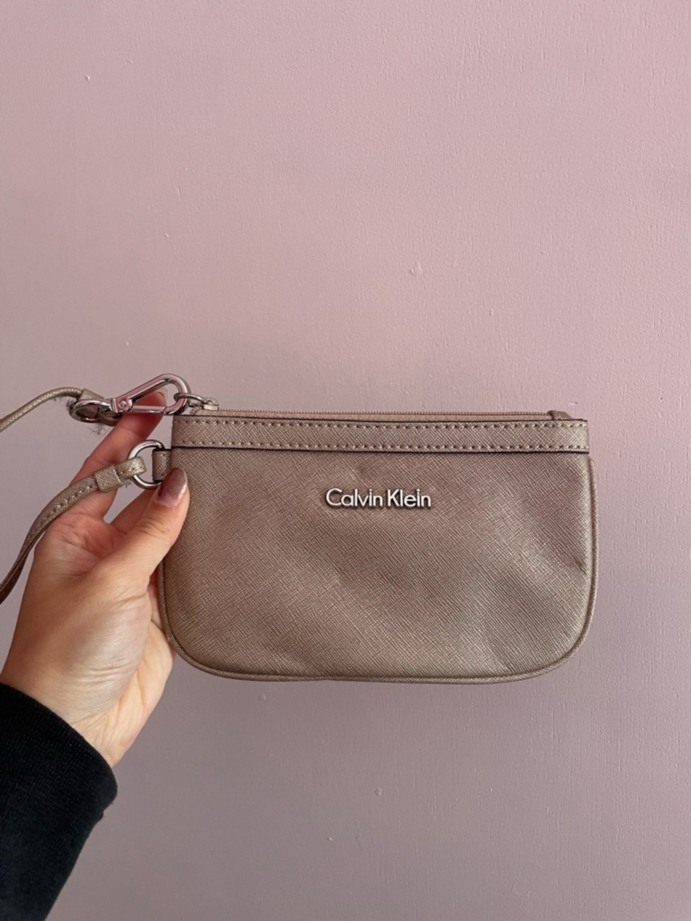 Calvin Klein Metallic Taupe Clutch Wristlet Wallet